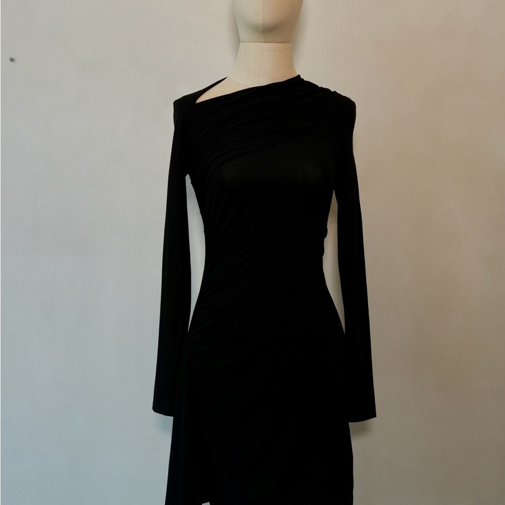 Enza Costa One-Shoulder Black Long-Sleeve Dress